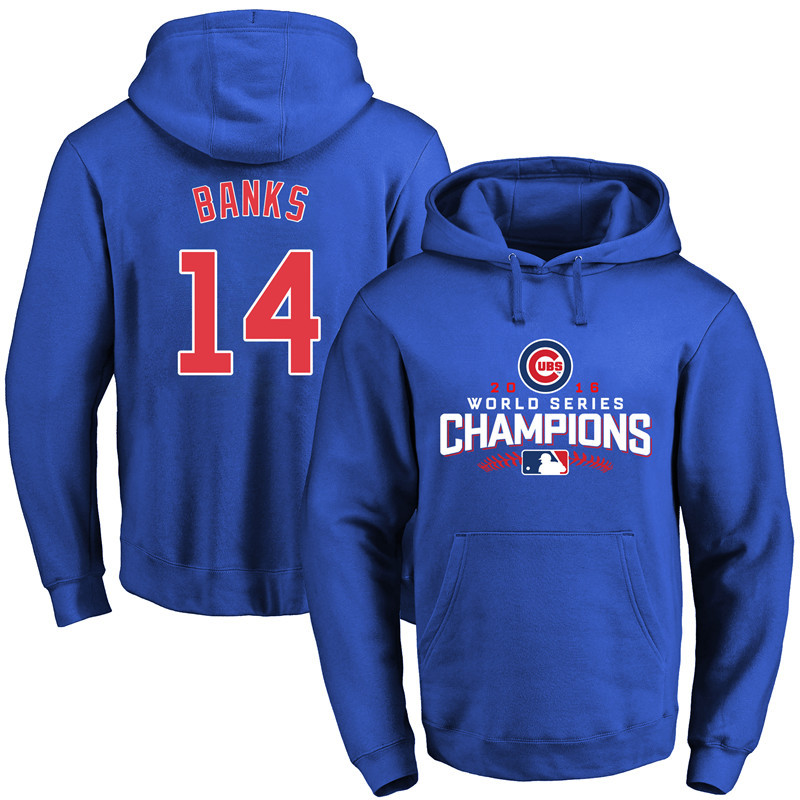 Cubs 14 Ernie Banks Royal 2016 World Series Champions Pullover Hoodie