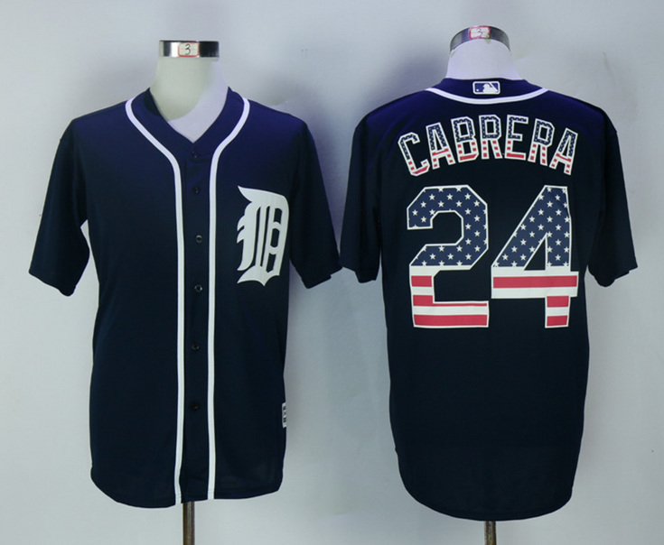 Tigers 24 Miguel Cabrera Navy USA Flag New Cool Base Jersey