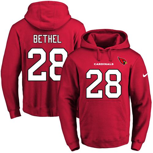 Nike Cardinals 28 Justin Bethel Red Men's Pullover Hoodie