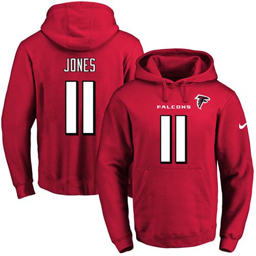 Nike Falcons 11 Julio Jones Red Men's Pullover Hoodie