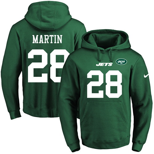 Nike Jets 28 Curtis Martin Green Men's Pullover Hoodie