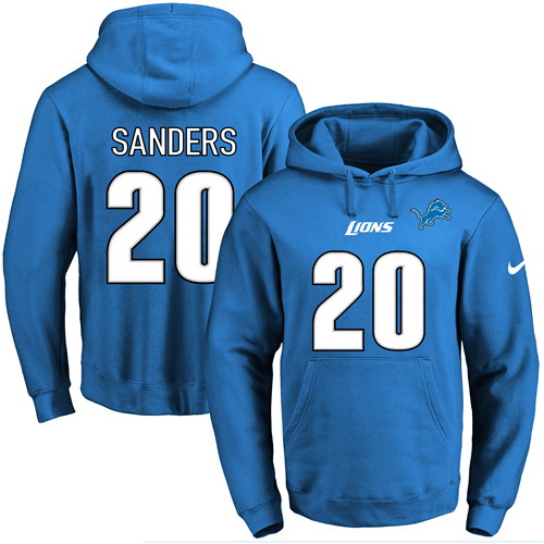 Nike Lions 20 Barry Sanders Blue Men's Pullover Hoodie