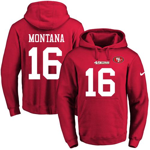 Nike 49ers 16 Joe Montana Red Men's Pullover Hoodie