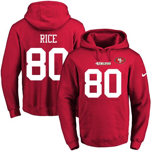 Nike 49ers 80 Jerry Rice Red Men's Pullover Hoodie