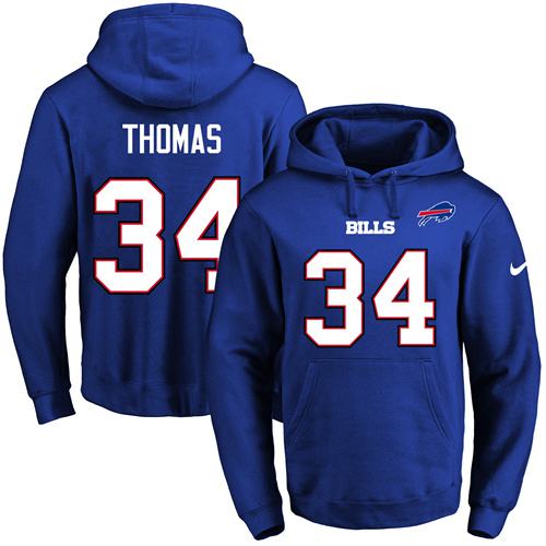 Nike Bills 34 Thurman Thomas Blue Men's Pullover Hoodie