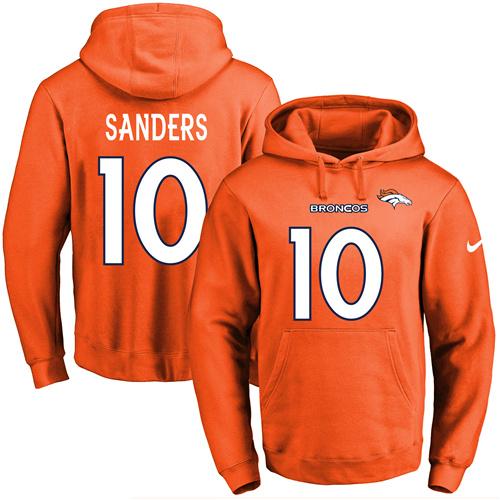 Nike Broncos 10 Emmanuel Sanders Orange Men's Pullover Hoodie