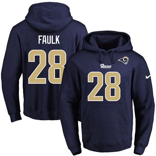 Nike Rams 28 Marshall Faulk Navy Men's Pullover Hoodie