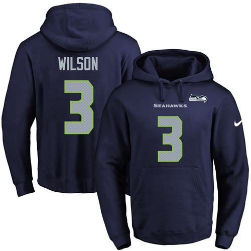 Nike Seahawks 3 Russell Wilson Navy Men's Pullover Hoodie