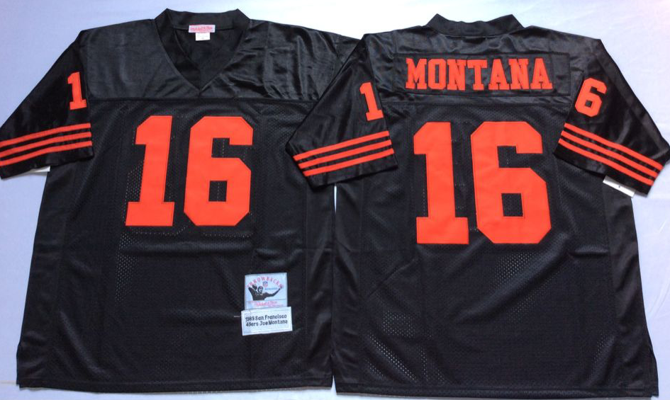 49ers 16 Joe Montana Black Throwback Jersey