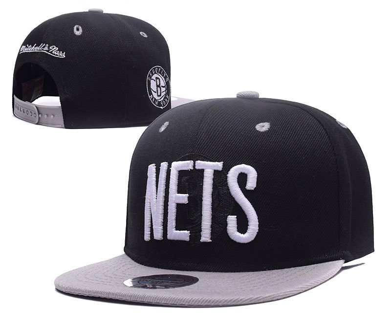 Nets Team Logo Black Mitchell & Ness Adjustable Hat LH