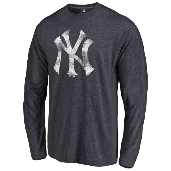 New York Yankees Distressed Team Long Sleeve Tri Blend T-Shirt Navy
