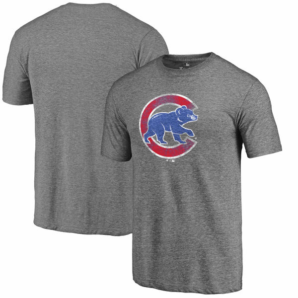 Chicago Cubs Distressed Team Tri Blend T-Shirt Gray