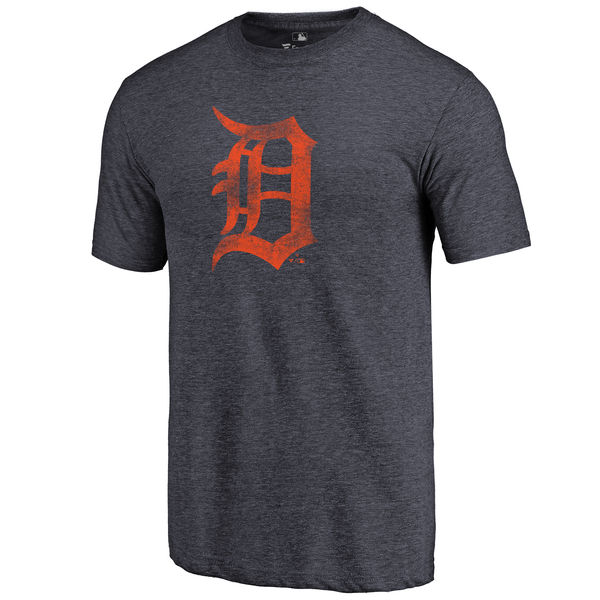 Detroit Tigers Distressed Team Tri Blend T-Shirt Heathered Navy