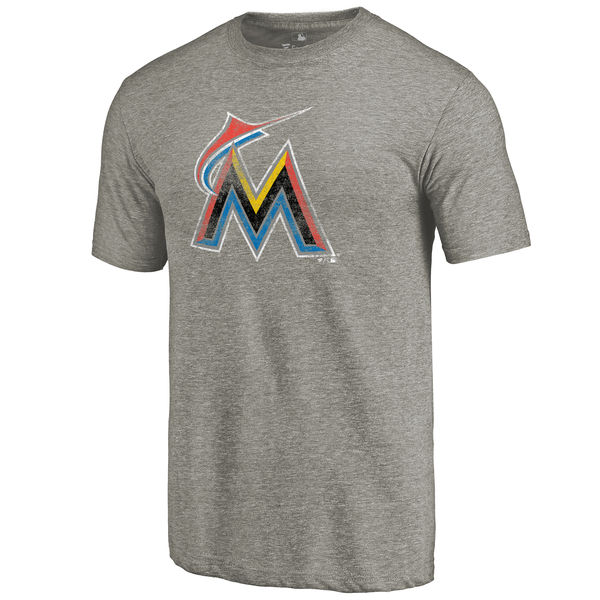 Miami Marlins Distressed Team Tri Blend T-Shirt Ash