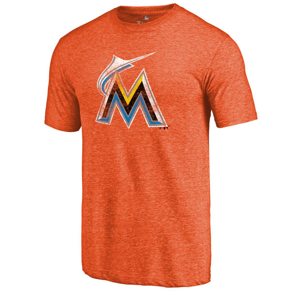 Miami Marlins Distressed Team Tri Blend T-Shirt Orange