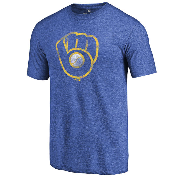 Milwaukee Brewers Distressed Team Tri Blend T-Shirt Heathered Royal