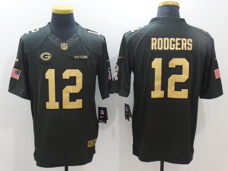 Nike Packers 12 Aaron Rodgers Anthracite Gold Salute to Service Limited Jersey