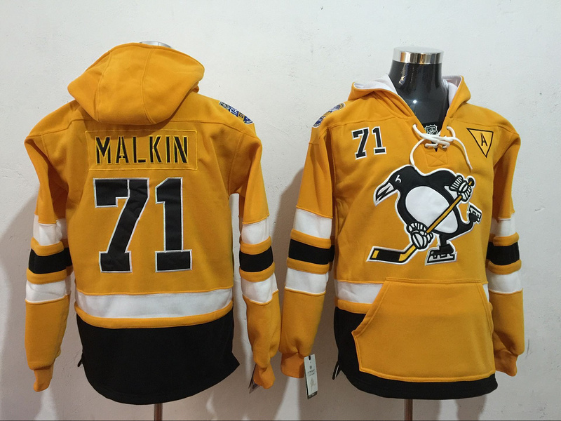Penguins 71 Evgeni Malkin Yellow All Stitched Hooded Sweatshirt