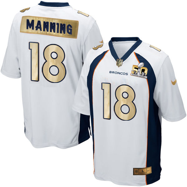 Nike Broncos 18 Peyton Manning White Super Bowl 50 Champions Limited Jersey
