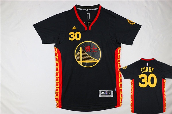 Warriors 30 Stephen Curry Black 2016 Chinese New Year Short Sleeve Jersey