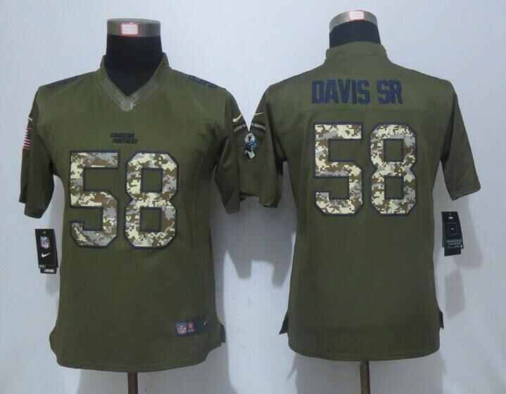 Nike Panthers 58 Thomas Davis Sr Green Salute To Service Women Limited Jersey