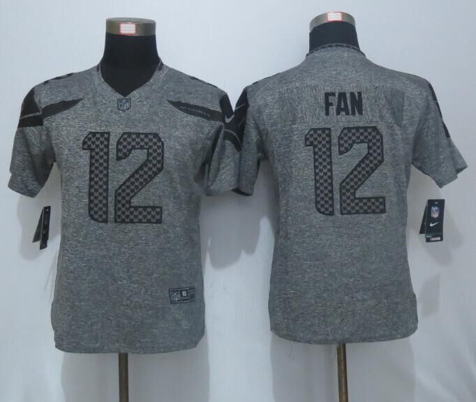 Nike Seahawks 12 Fan Grey Gridiron Women Limited Jersey