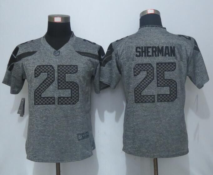 Nike Seahawks 25 Richard Sherman Grey Gridiron Women Limited Jersey