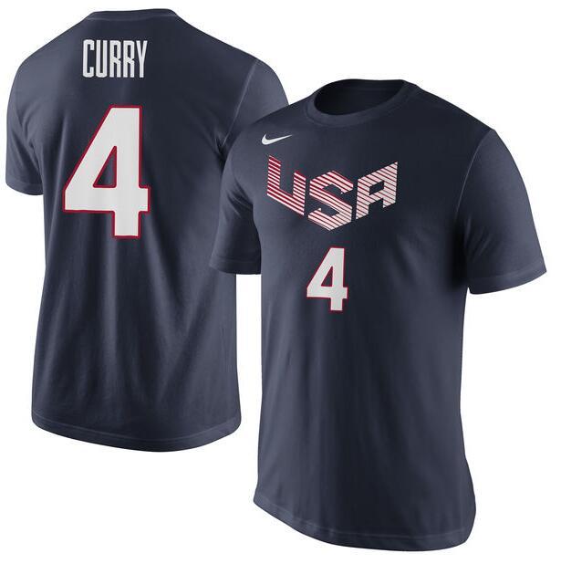 Nike Team USA 4 Stephen Curry Navy Basketball Men's T-Shirt