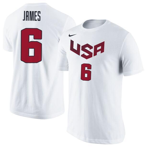 Nike Team USA 6 LeBron James White Basketball Men's T-Shirt