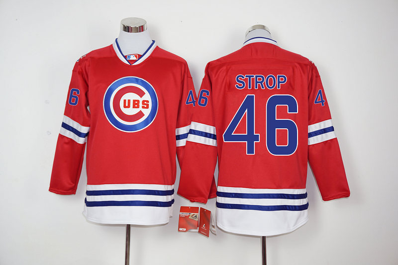 Cubs 46 Pedro Strop Red Long Sleeve Jersey