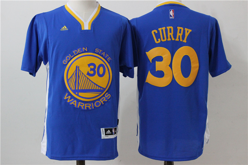 Warriors 30 Stephen Curry Blue Short Sleeve Swingman Jersey