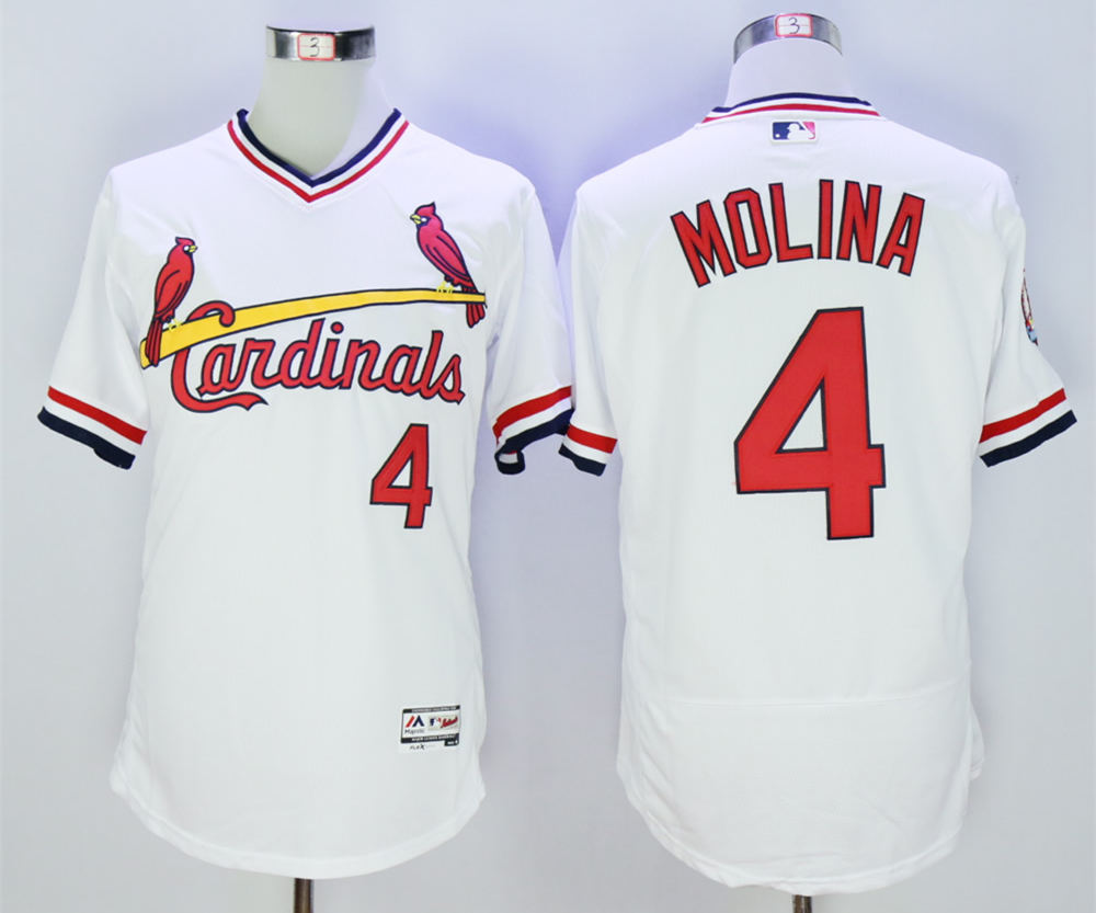 Cardinals 4 Yadier Molina White 1985 Throwback Flexbase Jersey