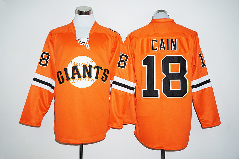 Giants 18 Matt Cain Orange Long Sleeve Jersey