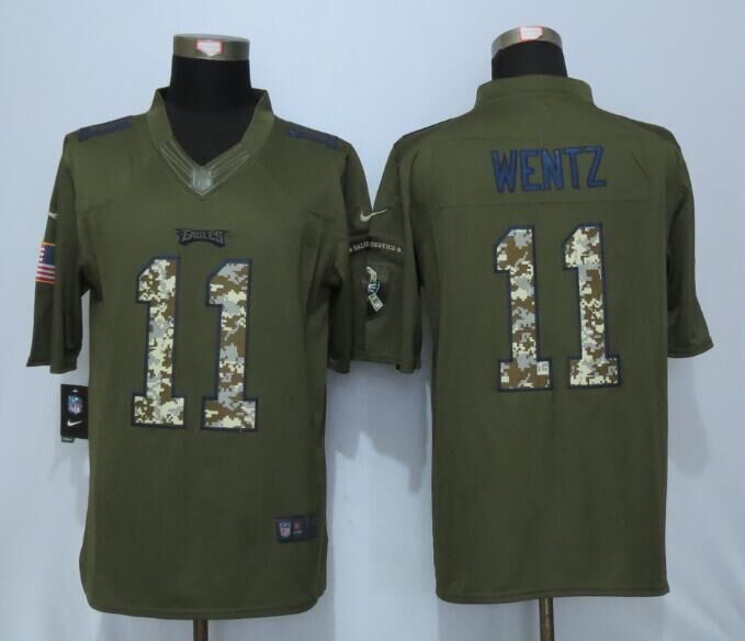 Nike Eagles 11 Carson Wentz Green Salute To Service Limited Jersey