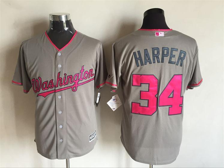 Nationals 34 Bryce Harper Grey 2016 Mother's Day New Cool Base Jersey