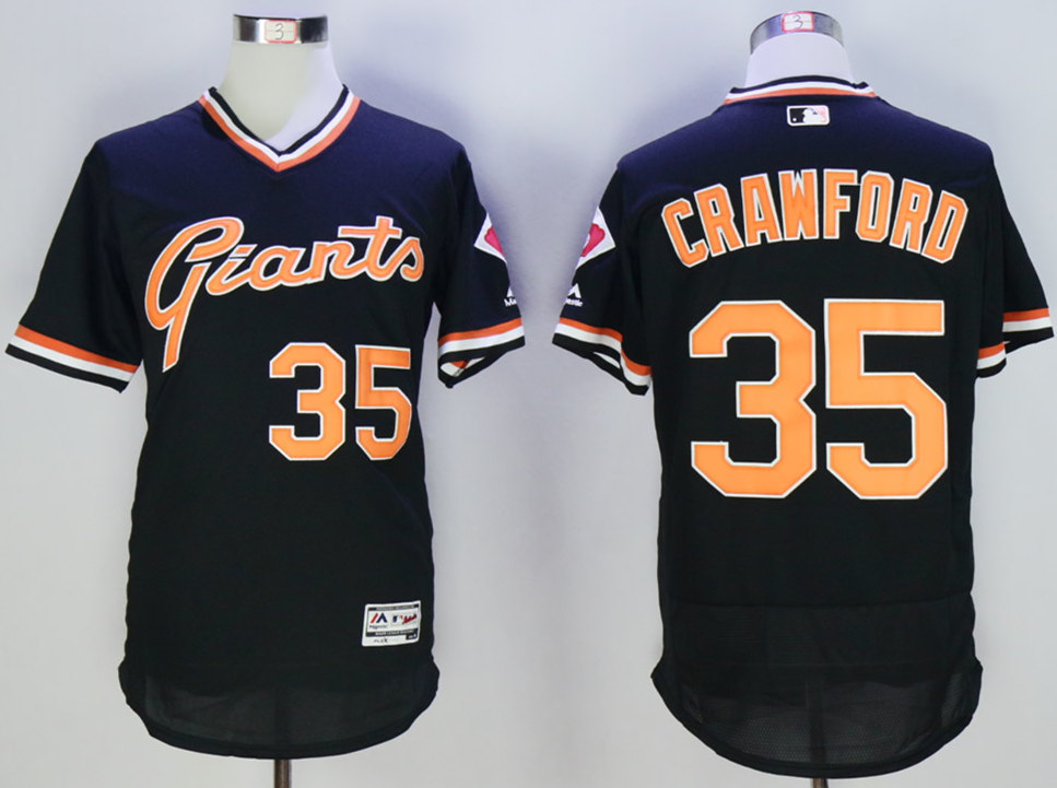 Giants 35 Brandon Crawford Black Cool Base Cooperstown Collection Player Jersey