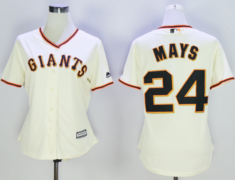 Giants 24 Willie Mays Cream Women New Cool Base Jersey