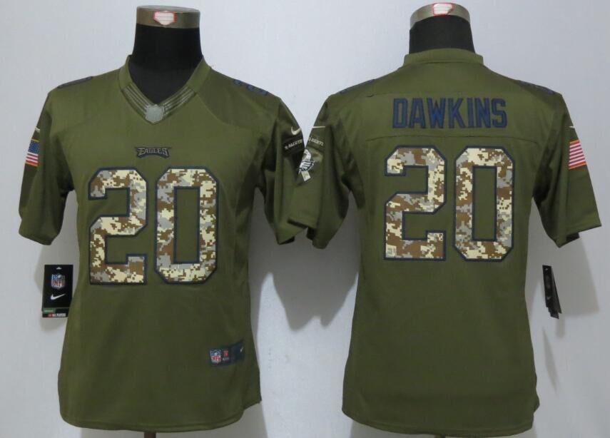 Nike Eagles Brian Dawkins Green Salute To Service Women Limited Jersey
