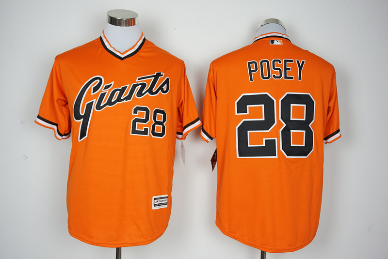 Giants 28 Buster Posey Orange New Cool Base Jersey