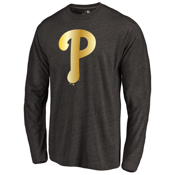 Philadelphia Phillies Gold Collection Long Sleeve Tri Blend T-Shirt Black