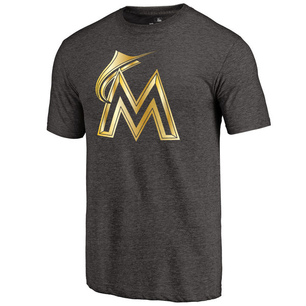 Miami Marlins Fanatics Apparel Gold Collection Tri Blend T-Shirt Black