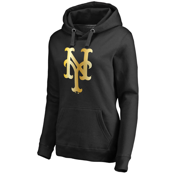 New York Mets Women's Gold Collection Pullover Hoodie Black