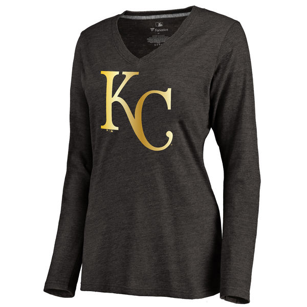 Kansas City Royals Women's Gold Collection Tri Blend V Neck T-Shirt Black