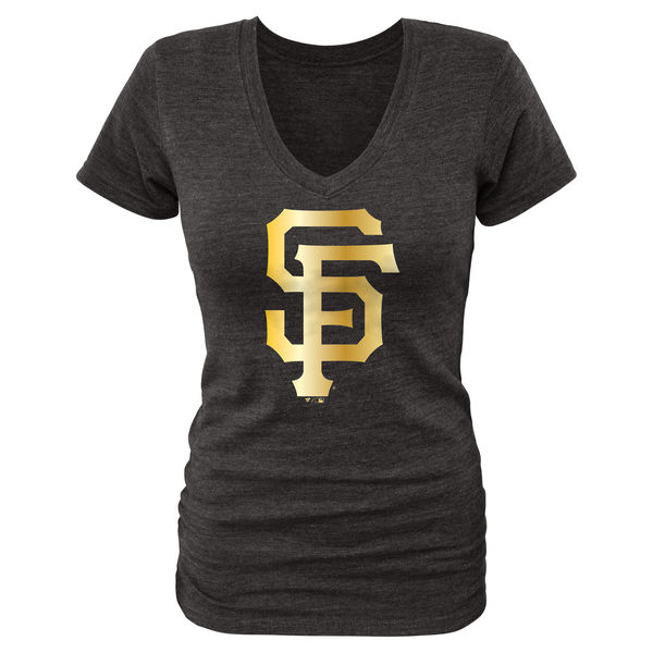 San Francisco Giants Fanatics Apparel Women's Gold Collection V Neck Tri Blend T-Shirt Black