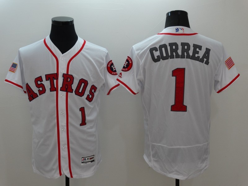 Astros 1 Carlos Correa White Fashion Stars & Stripes Flexbase Jersey