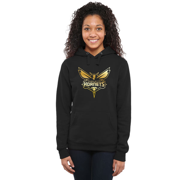 Charlotte Hornets Women's Gold Collection Ladies Pullover Hoodie Black