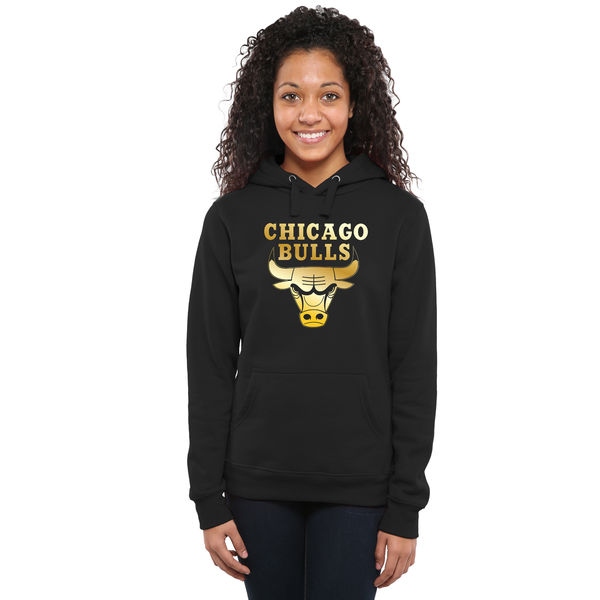 Chicago Bulls Women's Gold Collection Ladies Pullover Hoodie Black