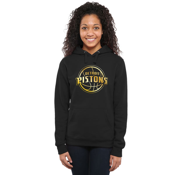 Detroit Pistons Women's Gold Collection Ladies Pullover Hoodie Black