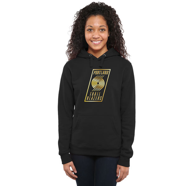 Portland Trail Blazers Women's Gold Collection Ladies Pullover Hoodie Black