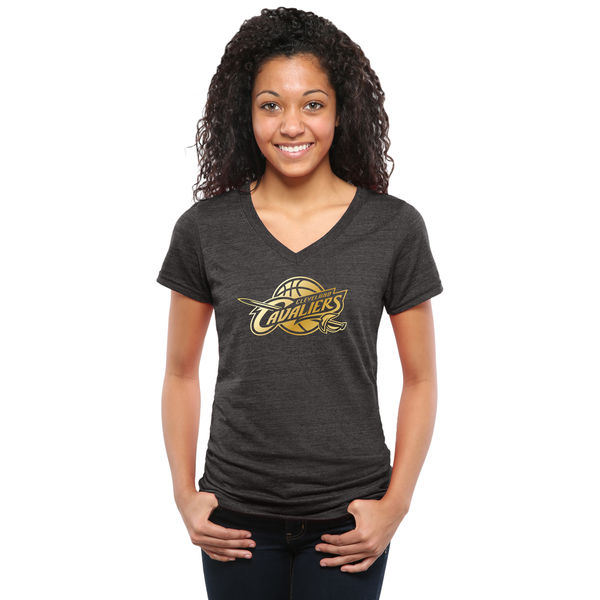 Cleveland Cavaliers Women's Gold Collection V Neck Tri Blend T-Shirt Black